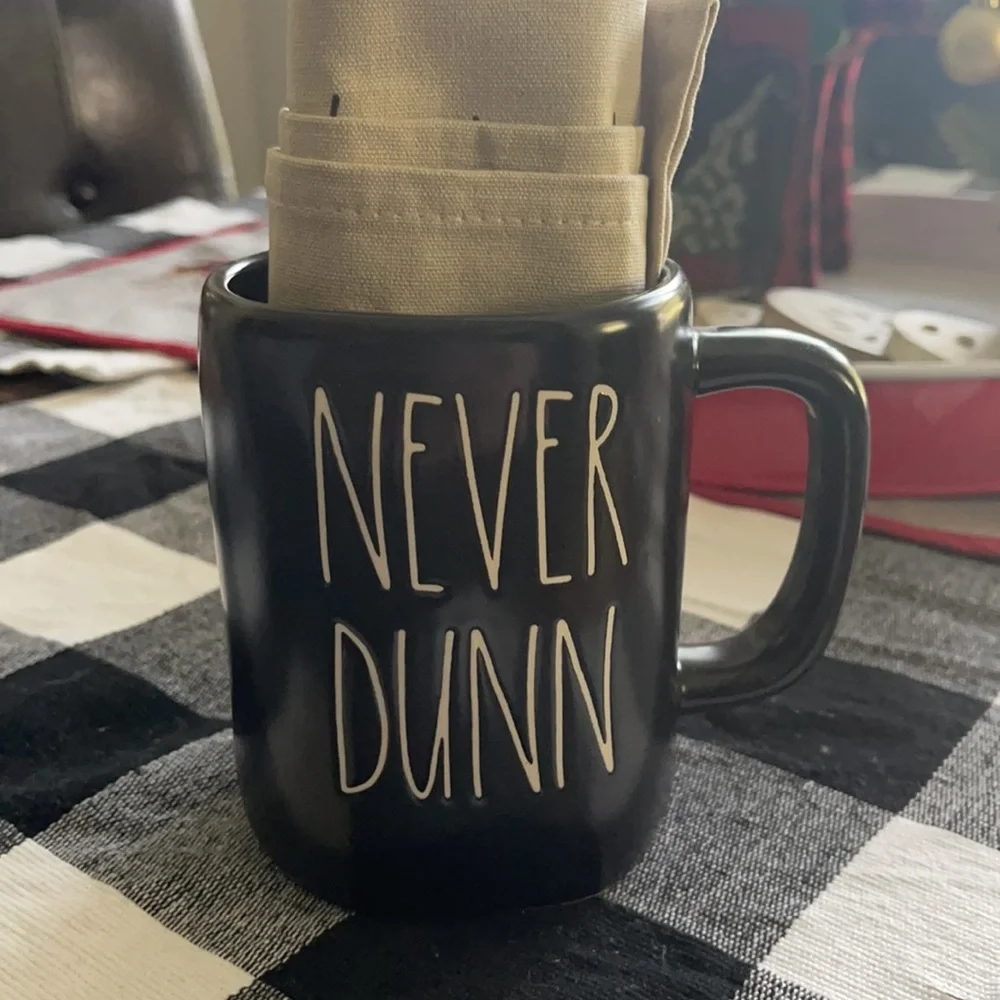 Rae Dunn black mug & tea towel set